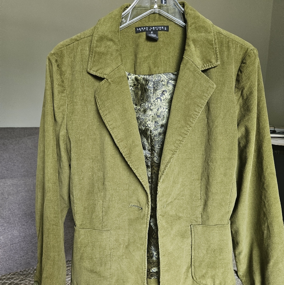 Larry Levine Green Corduroy Blazer Size 10